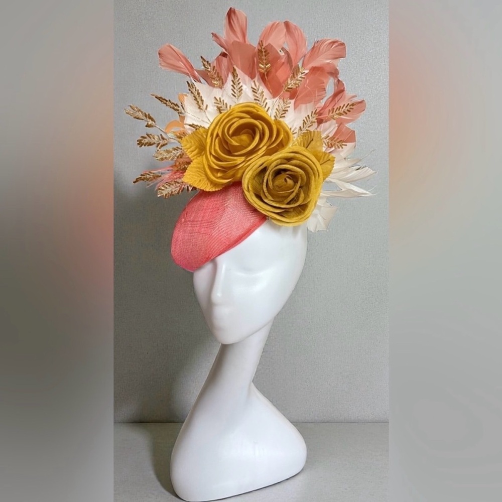 Coral and mustard yellow Floral Fascinator